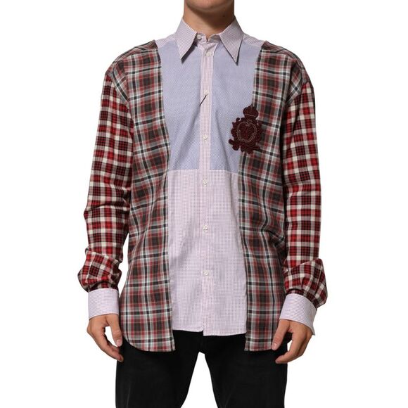Dolce & Gabbana Multicolor Cotton Collared Checkered Men's Shirt